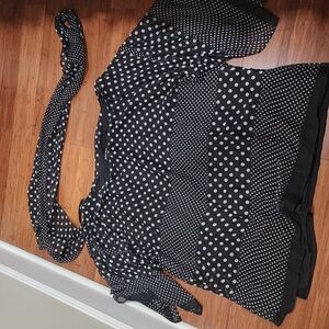 Chic Black and White Polka Dot Dress with Scarf